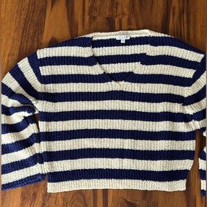 J. Crew Striped V-Neck Sweater in Navy and Cream